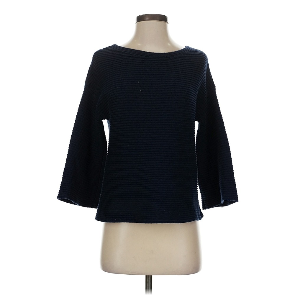 J.McLaughlin Sweater Women XS Navy Blue Ribbed Bell Sleeve Boat Neck